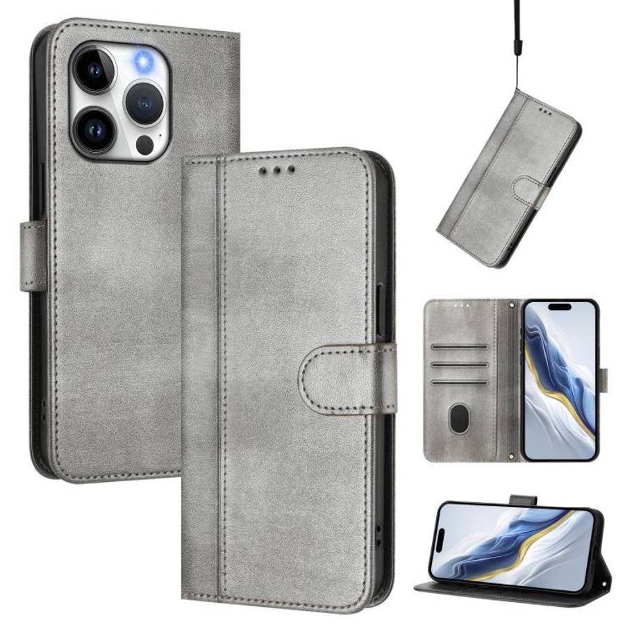 Line Splicing Buckle Retro Leather Phone Case, For iPhone 16 Pro, For iPhone 16 Plus, For iPhone ...