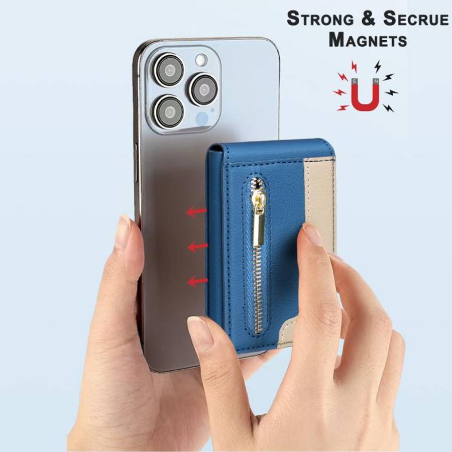 BFK31 Colorblock Zipper MagSafe Magnetic Leather Card Bag