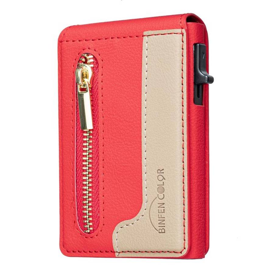 BFK31 Colorblock Zipper MagSafe Magnetic Leather Card Bag
