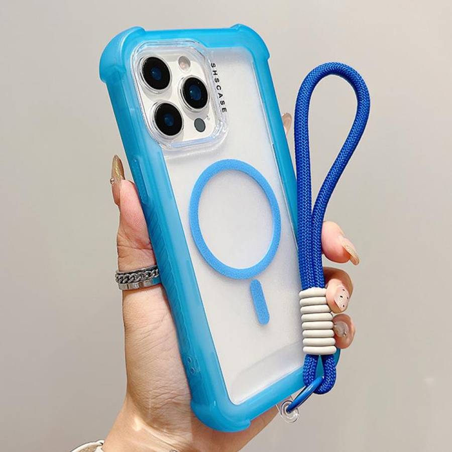Transparent Matte TPU Hybrid PC 3-in-1 MagSafe Phone Case with Wrist Strap, For iPhone 15 Pro Max...