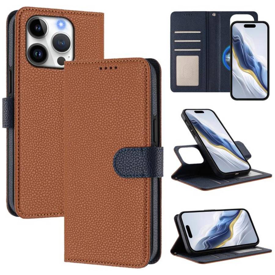 Detachable Litchi Texture Magnetic Side-Patch Vegan Leather Phone Case, For iPhone 17 Pro Max, Fo...