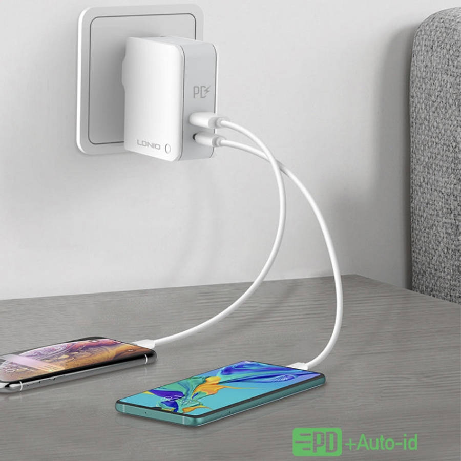 LDNIO A4403C 30W PD + Auto-id Foldable Fast Travel Charger with 1m 8 Pin Cable, AU Plug, with 8 P...