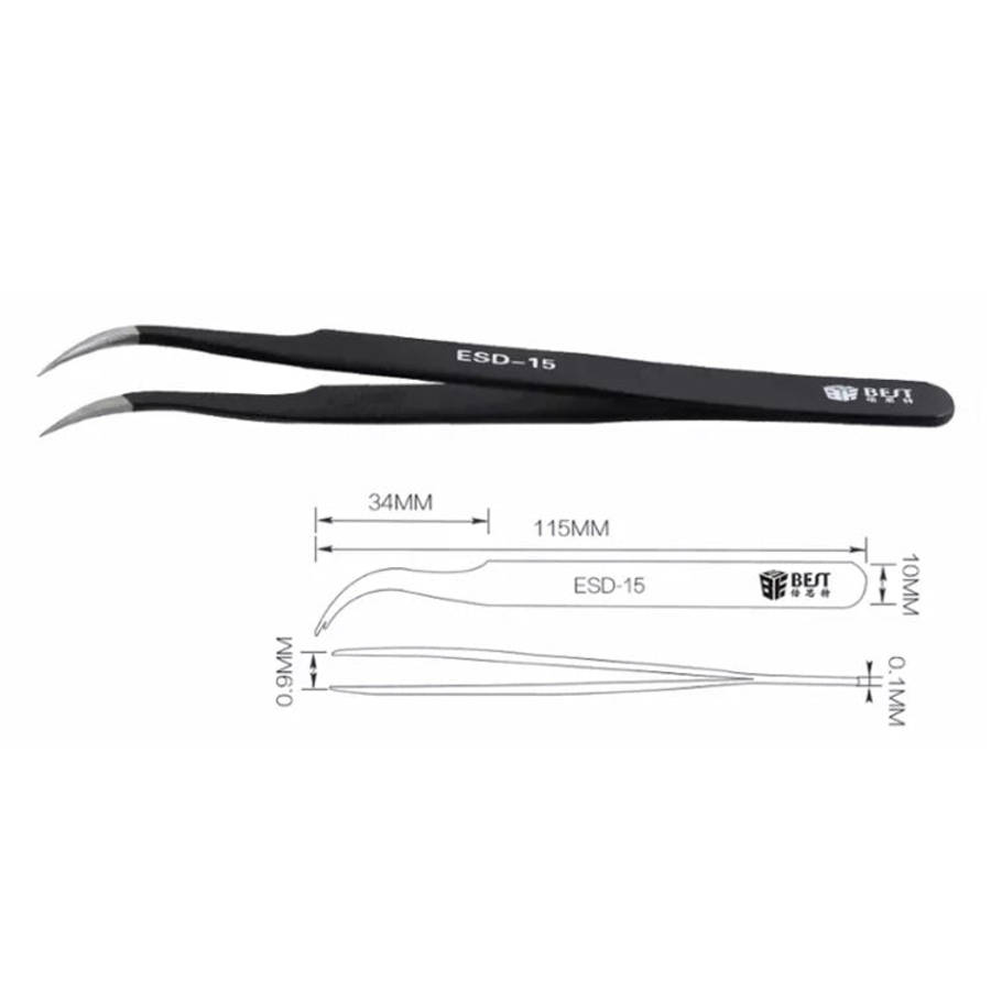 BEST BST-15 Precision Anti-static ESD Stainless Steel Tweezers, BST-15