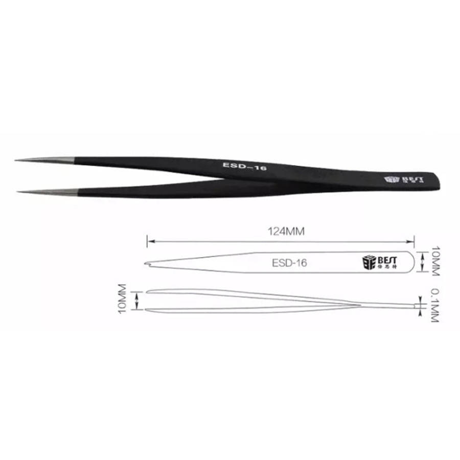 BEST BST-16 Precision Anti-static ESD Stainless Steel Tweezers, BST-16