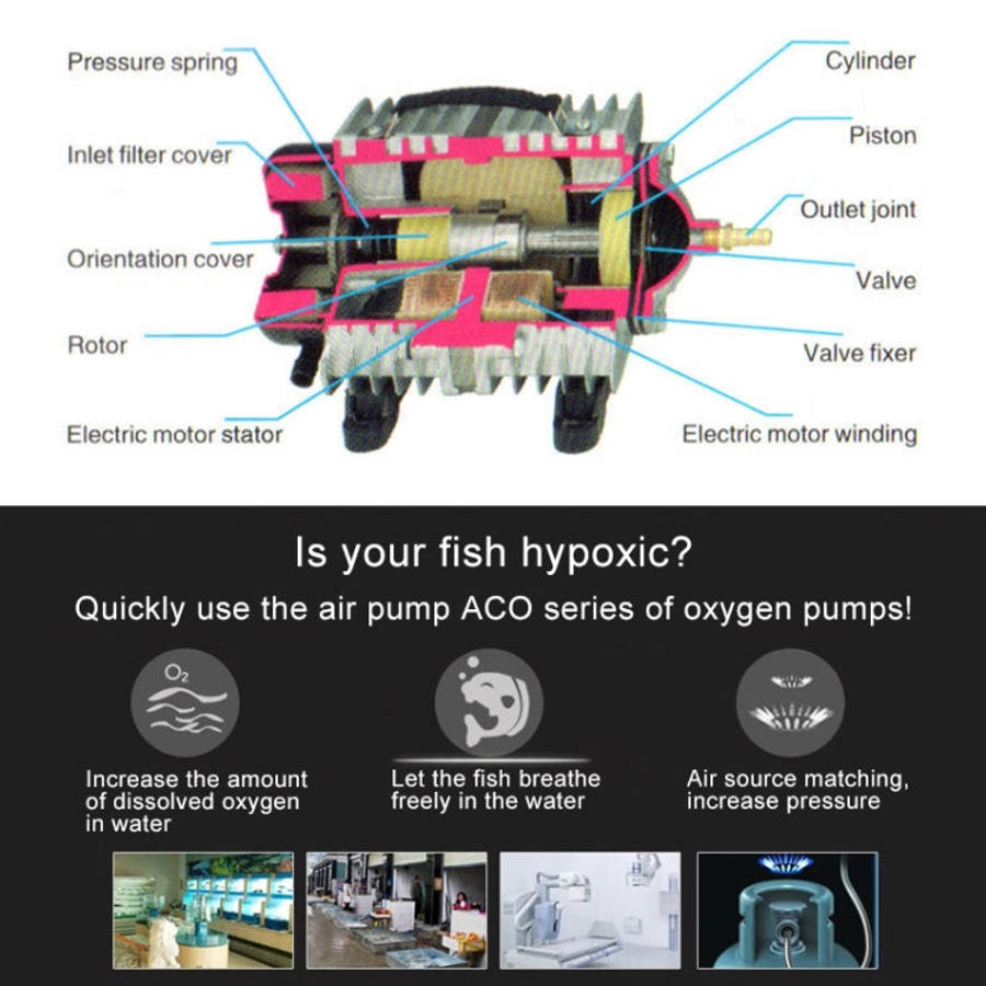 ACO-001 18W 38L/Min Electromagnetic Air Pump Compressor Seafood Fish Tank Increase Oxygen Air Flo...