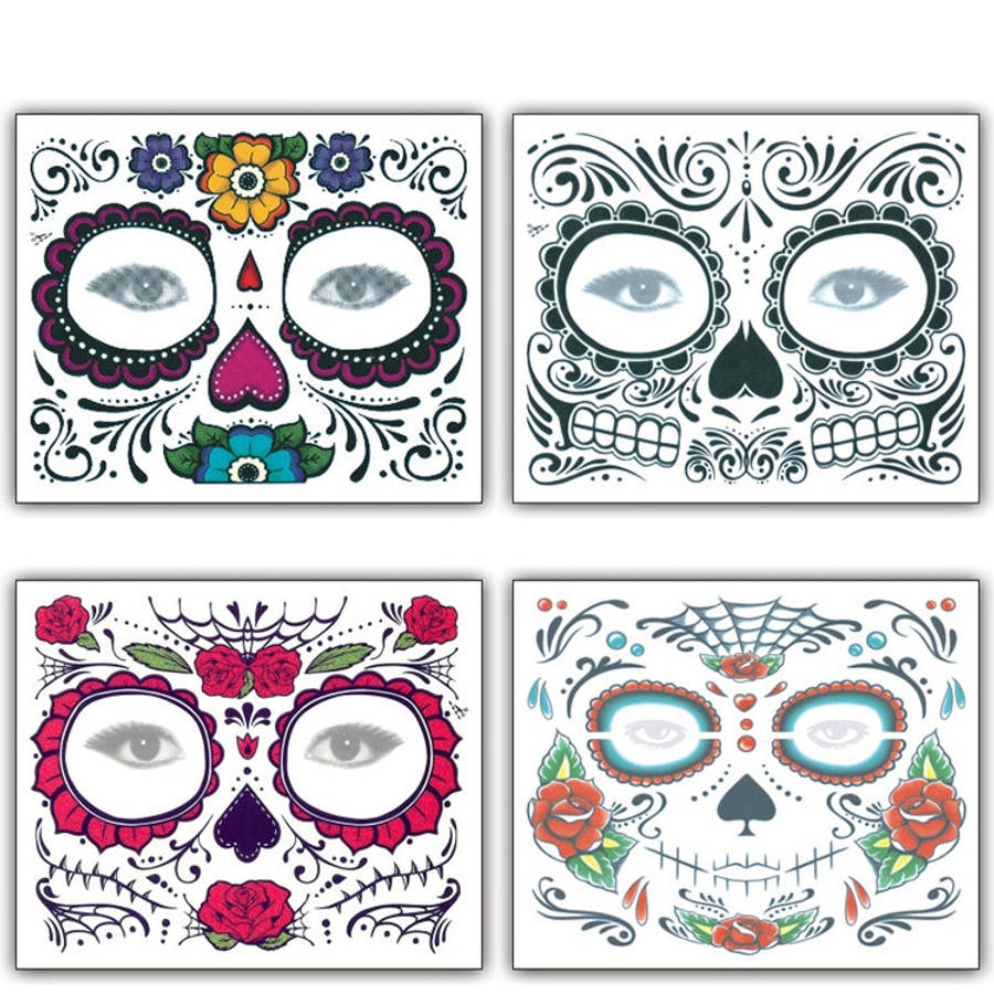 4pcs Halloween Waterproof Temporary Face Tattoo Stickers, Size: 150*125mm, Random Style Delivery,...