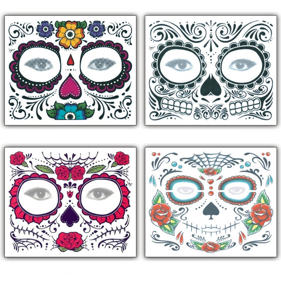 4pcs Halloween Waterproof Temporary Face Tattoo Stickers, Size: 150*125mm, Random Style Delivery,...