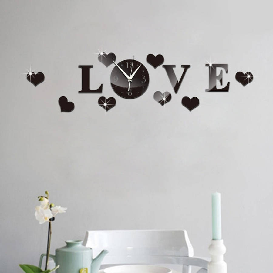 Creative LOVE Clock Acrylic Mirror DIY Wall Sticker, LOVE Clock Acrylic Mirror (Black), LOVE Cloc...