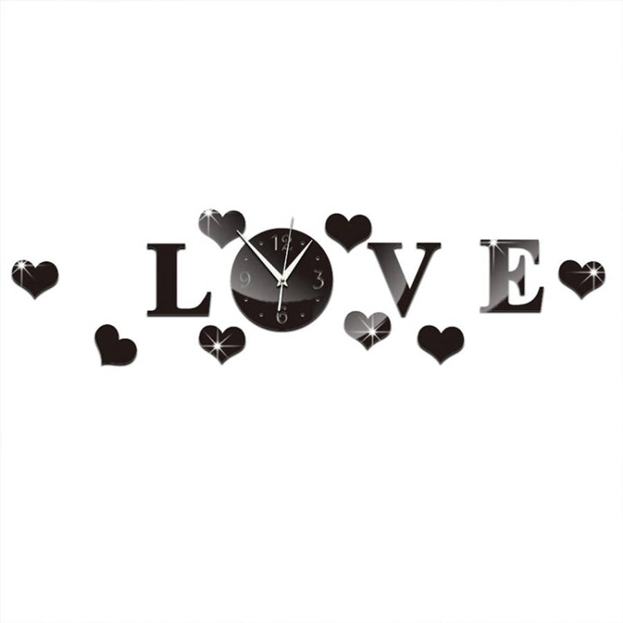 Creative LOVE Clock Acrylic Mirror DIY Wall Sticker, LOVE Clock Acrylic Mirror (Black), LOVE Cloc...