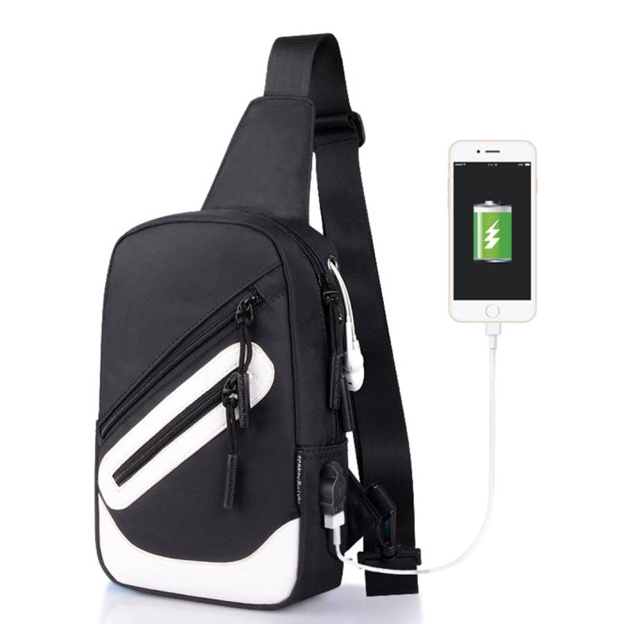 Multi-Function Portable Casual Canvas  Chest Bag Outdoor Sports Shoulder Bag with External USB Ch...