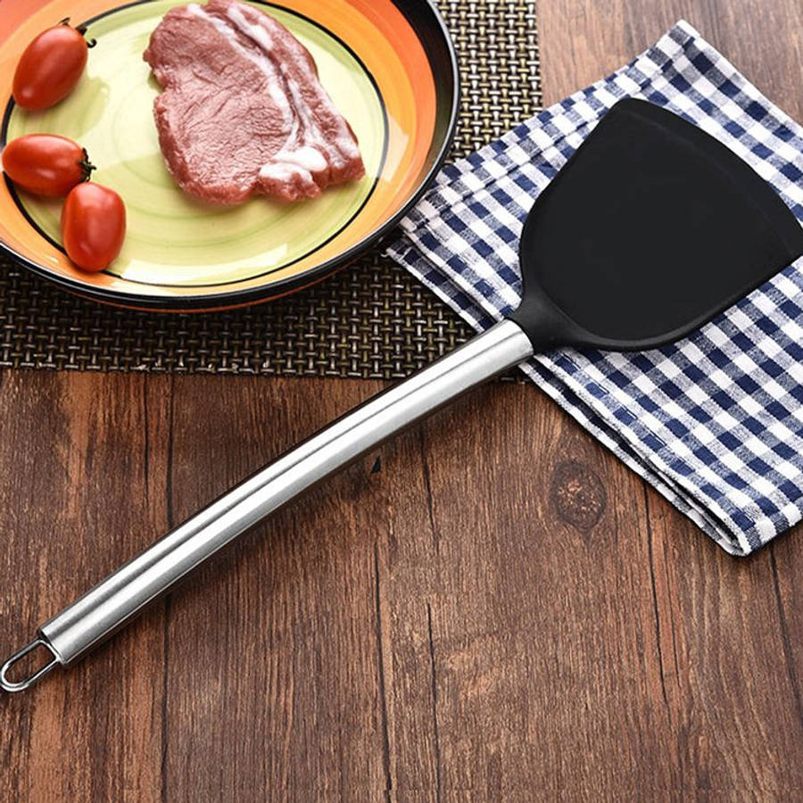 kn605 Stainless Steel Handle Silicone Slice High Temperature Resistance Cooking Slice, Black, Gre...