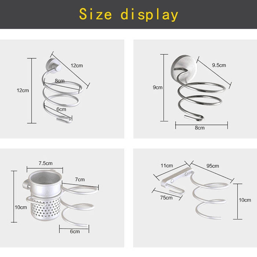 Hair Dryer Holder Wall Mount Hanging Rack Organizer Hook Spiral Bathroom Bracket, With Mesh Holder