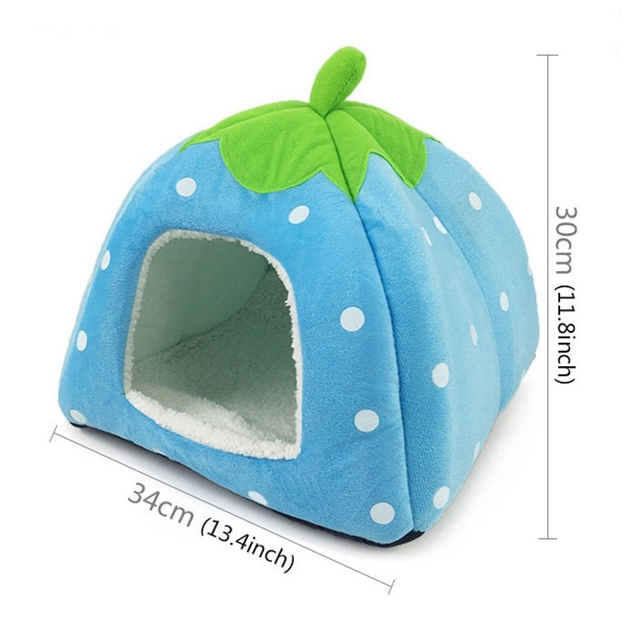 Strawberry Shaped Foldable Short Plush Pet House Nest, Size: M, Blue, Size M, Purple, Size M, Red...