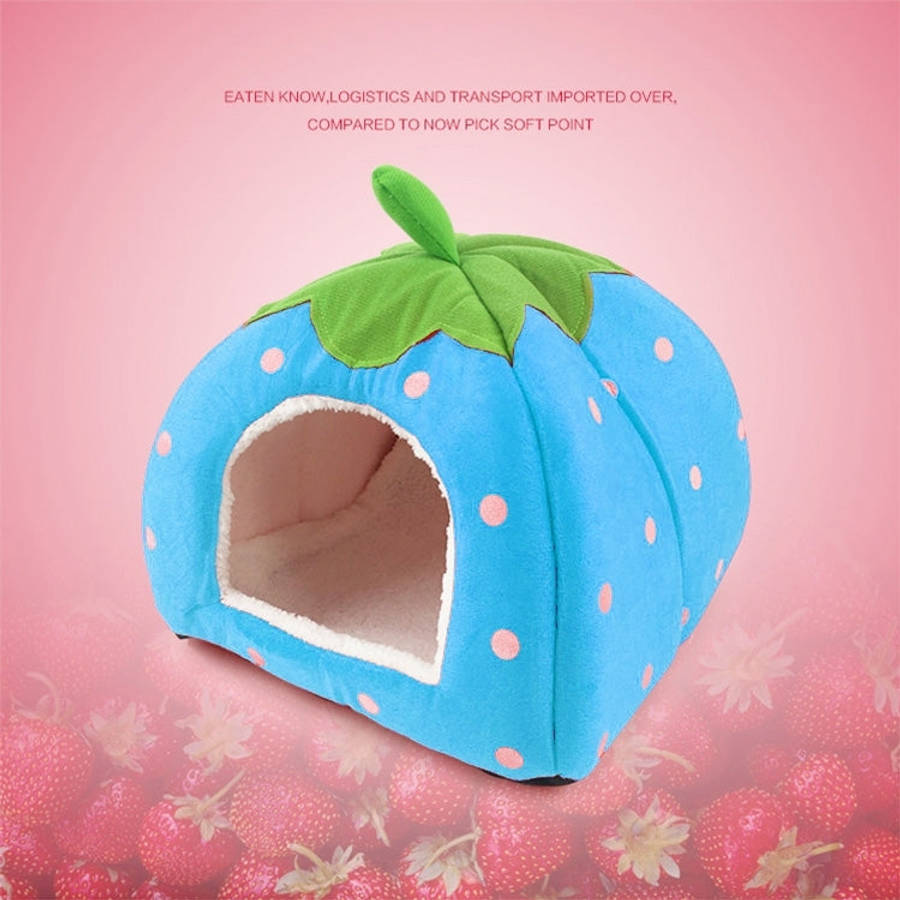 Strawberry Shaped Foldable Short Plush Pet House Nest, Size: M, Blue, Size M, Purple, Size M, Red...