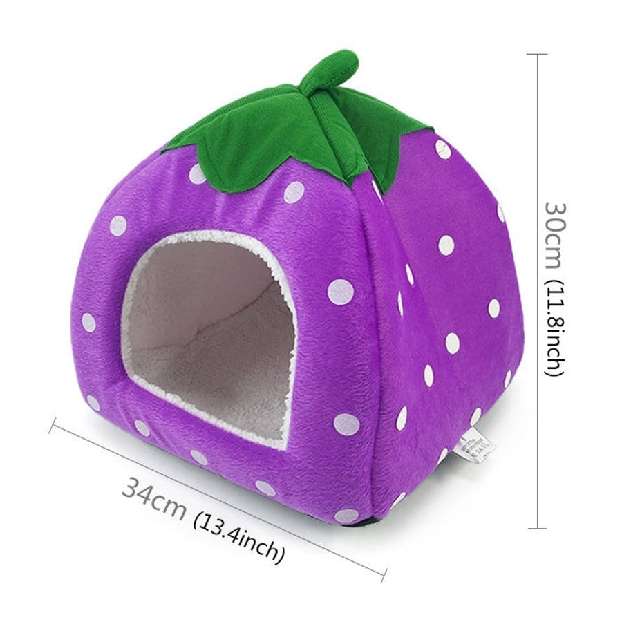 Strawberry Shaped Foldable Short Plush Pet House Nest, Size: M, Purple, Size M, Red, Size M, Pink...
