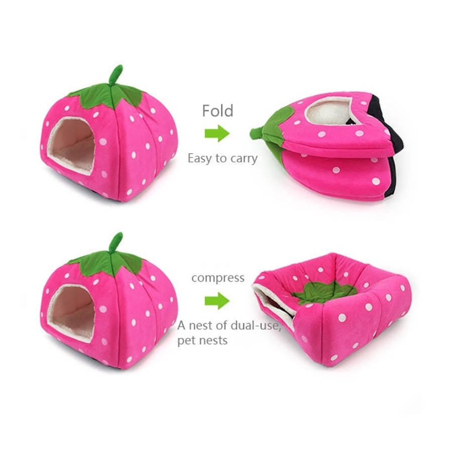 Strawberry Shaped Foldable Short Plush Pet House Nest, Size: M, Purple, Size M, Red, Size M, Pink...