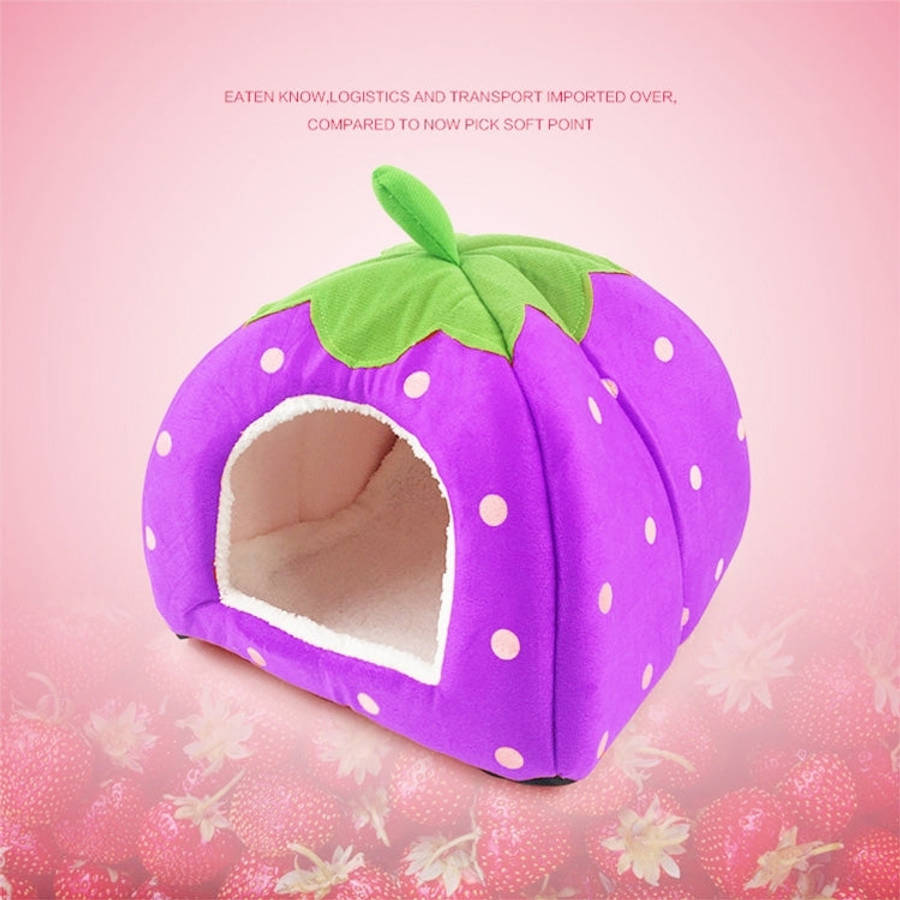 Strawberry Shaped Foldable Short Plush Pet House Nest, Size: M, Purple, Size M, Red, Size M, Pink...