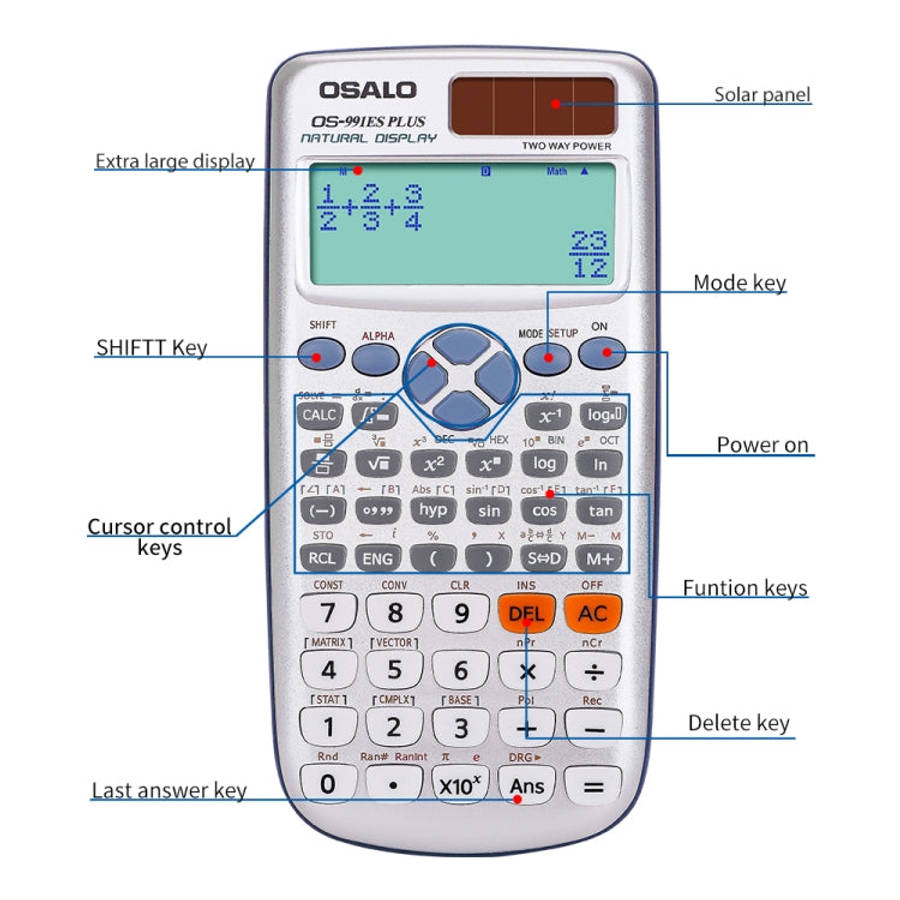 OSALO OS-991ES PLUS 10+2 Digits Multi-functional Student Function Scientific Calculator Solar Ene...