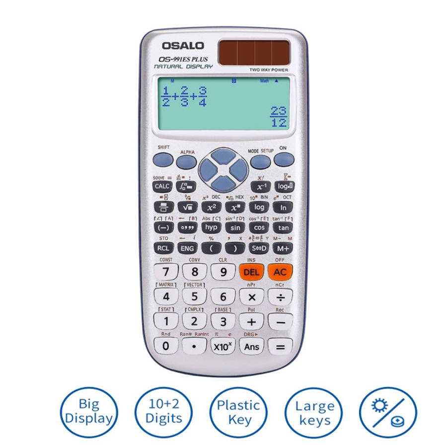 OSALO OS-991ES PLUS 10+2 Digits Multi-functional Student Function Scientific Calculator Solar Ene...