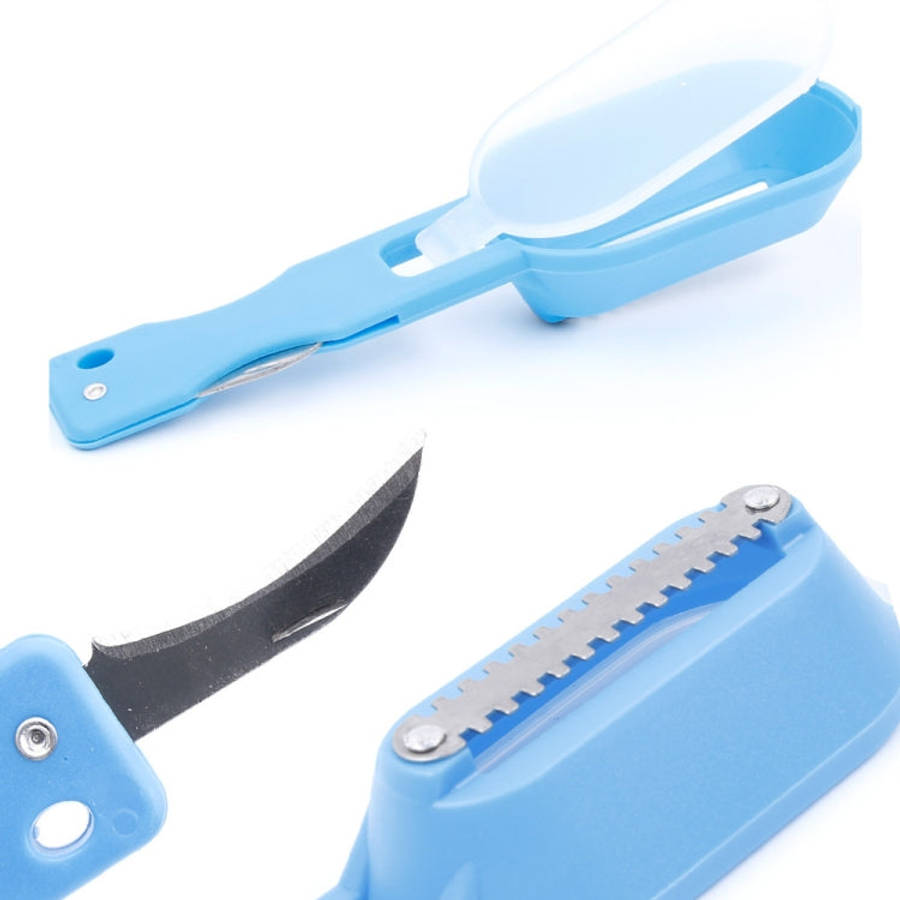 2 PCS Kitchen Essential Fish Scraper Fish Scale Planing Knife with Cover, 20x5.2cm Blue, 20x5.2cm...