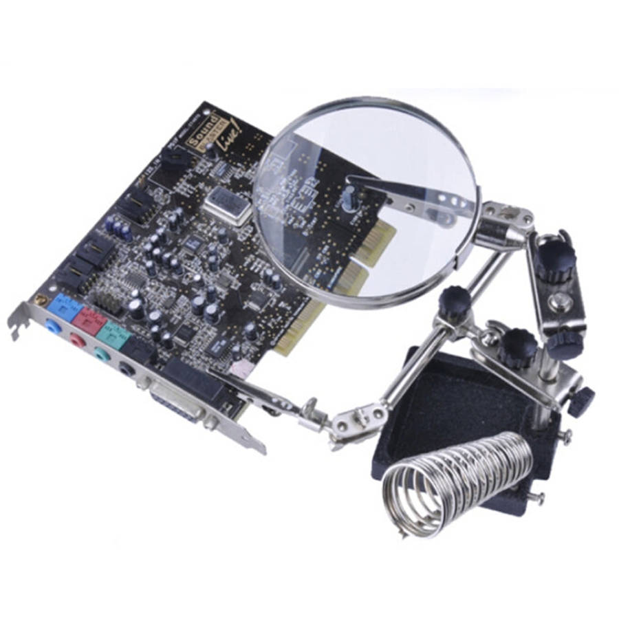 90mm Diameter 5X Multifunction Spring Iron Stand with Magnifying Glass, 5X