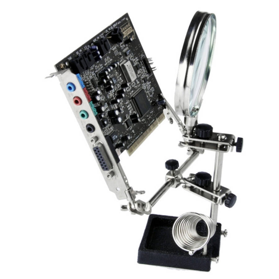 90mm Diameter 5X Multifunction Spring Iron Stand with Magnifying Glass, 5X