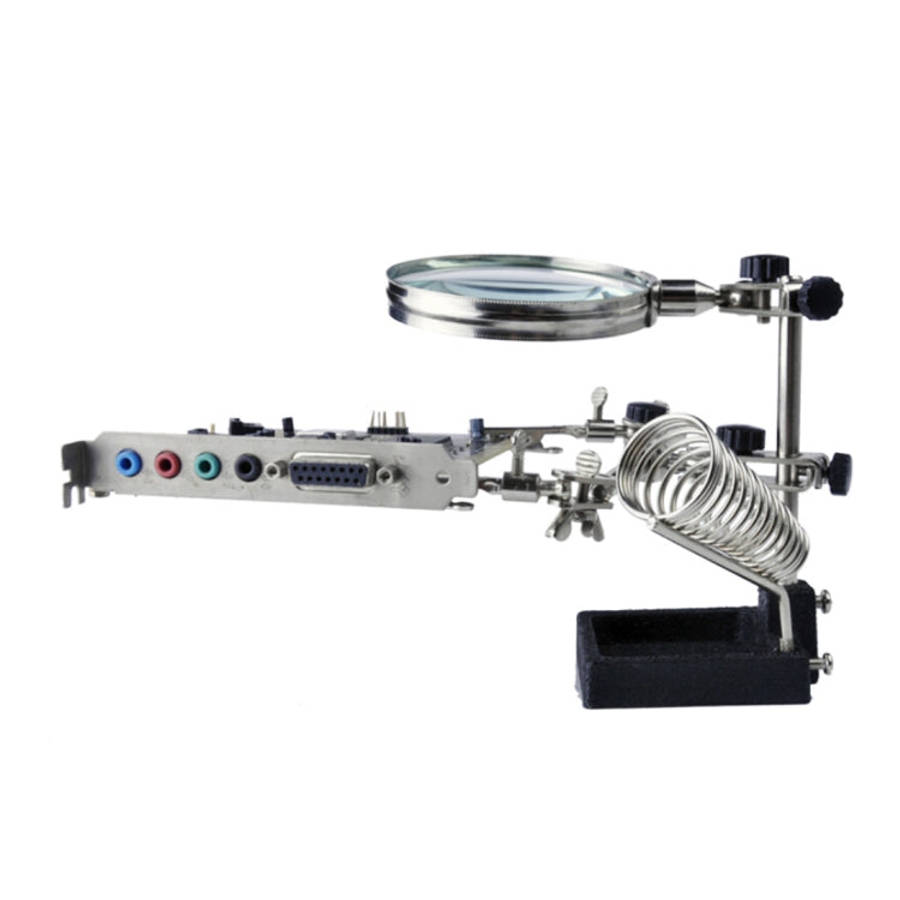 90mm Diameter 5X Multifunction Spring Iron Stand with Magnifying Glass, 5X