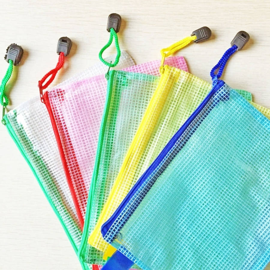 12 PCS Zipper Plastic Mesh Stationery Bag, Random Color Delivery (A5, Size: 24x17.5cm), A5, Size:...