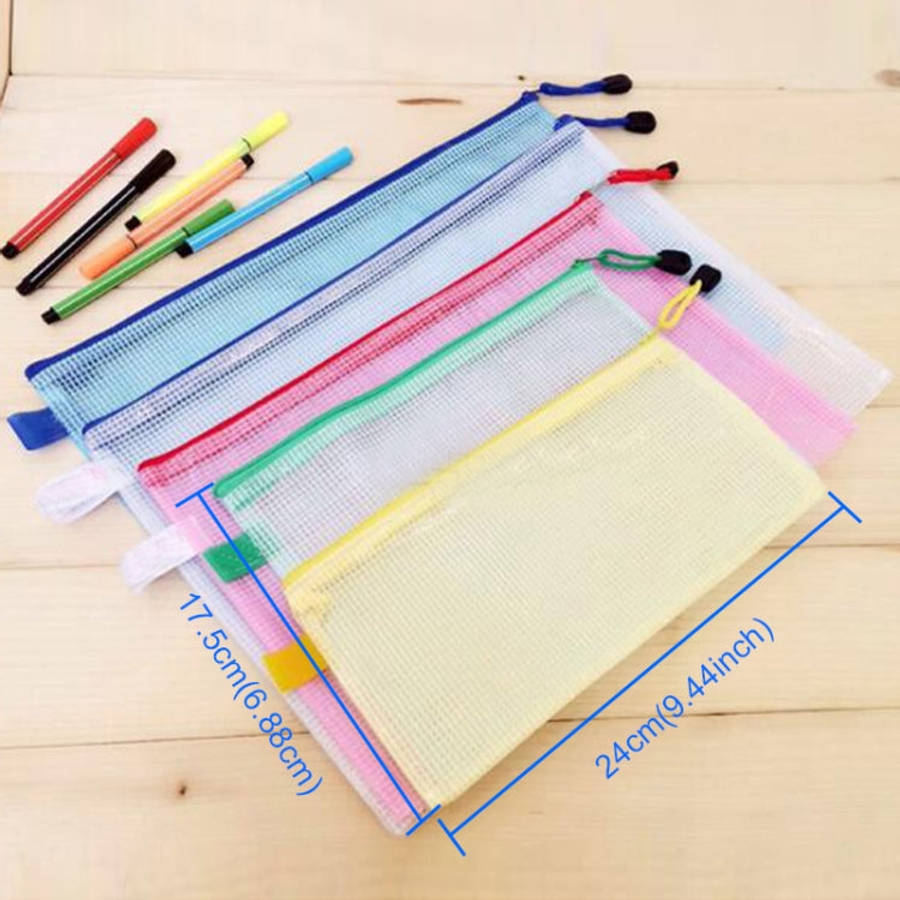 12 PCS Zipper Plastic Mesh Stationery Bag, Random Color Delivery (A5, Size: 24x17.5cm), A5, Size:...