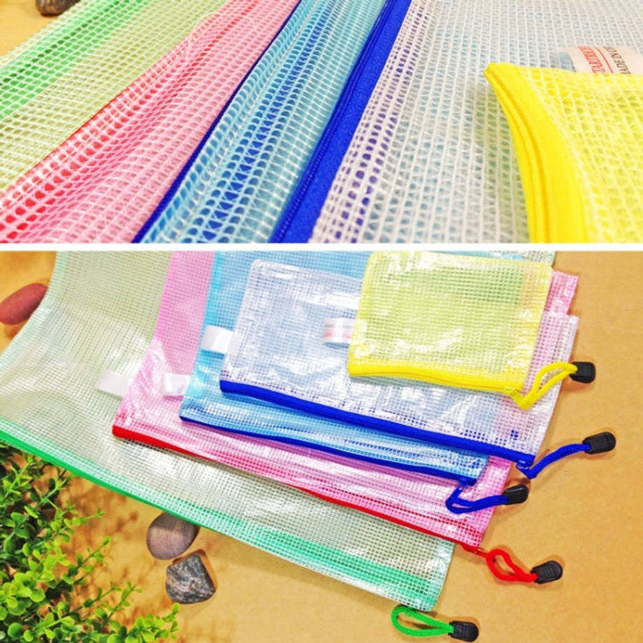 12 PCS Zipper Plastic Mesh Stationery Bag, Random Color Delivery (A5, Size: 24x17.5cm), A5, Size:...