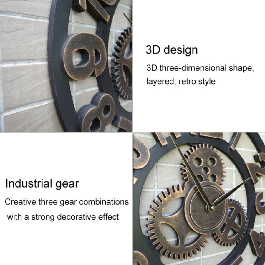 Retro Wooden Round Single-sided Gear Clock Rome Number Wall Clock, Diameter: 80cm, Rome Number 80...