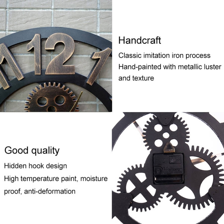 Retro Wooden Round Single-sided Gear Clock Rome Number Wall Clock, Diameter: 80cm, Rome Number 80...