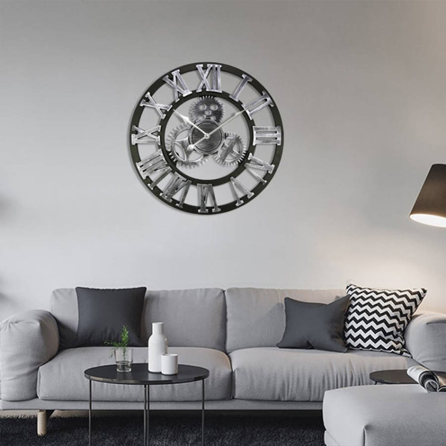 Retro Wooden Round Single-sided Gear Clock Rome Number Wall Clock, Diameter: 80cm, Rome Number 80...