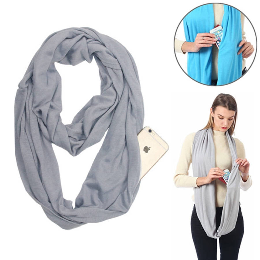 Women Solid Winter Infinity Scarf Pocket Loop Zipper Pocket Scarves