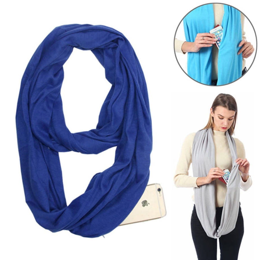 Women Solid Winter Infinity Scarf Pocket Loop Zipper Pocket Scarves