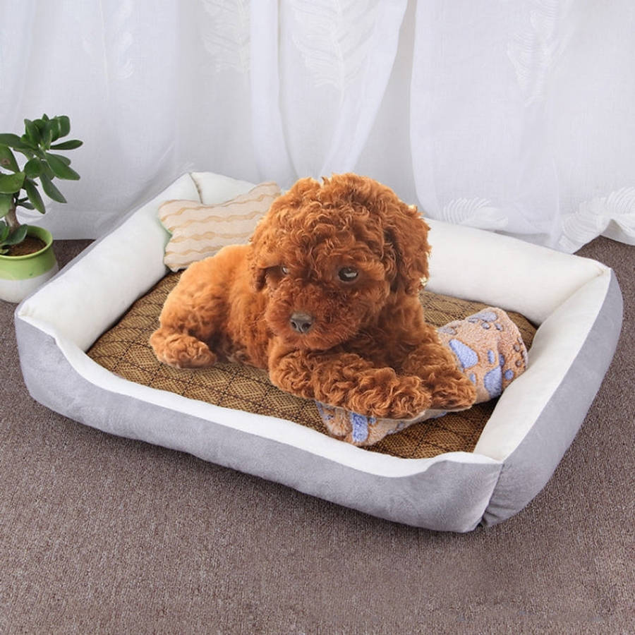 Dog Bone Pattern Big Soft Warm Kennel Pet Dog Cat Mat Blanket, with Rattan Mat & Blanket Size: L,...