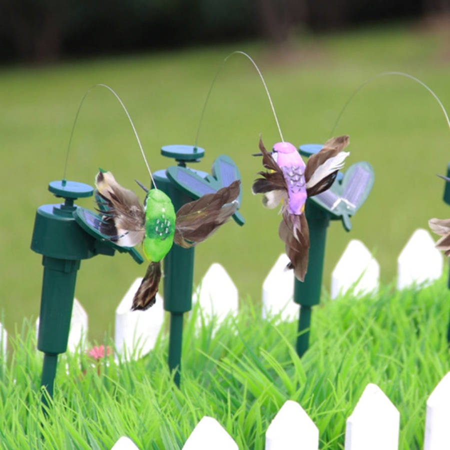 Ornaments Vibration Solar Powered Dancing Flying Hummingbirds with Feather, Garden Wall Yard Deco...