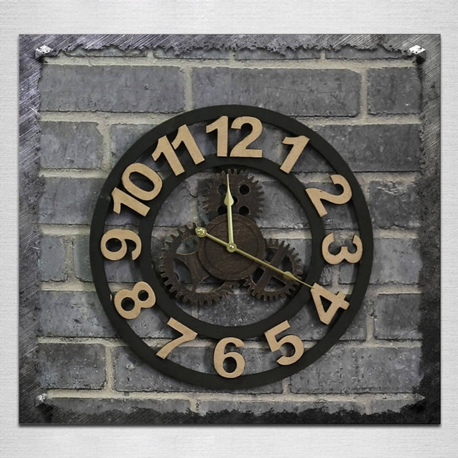 Originality American Industrial Style Wood Vintage Old Gear Wall Clock