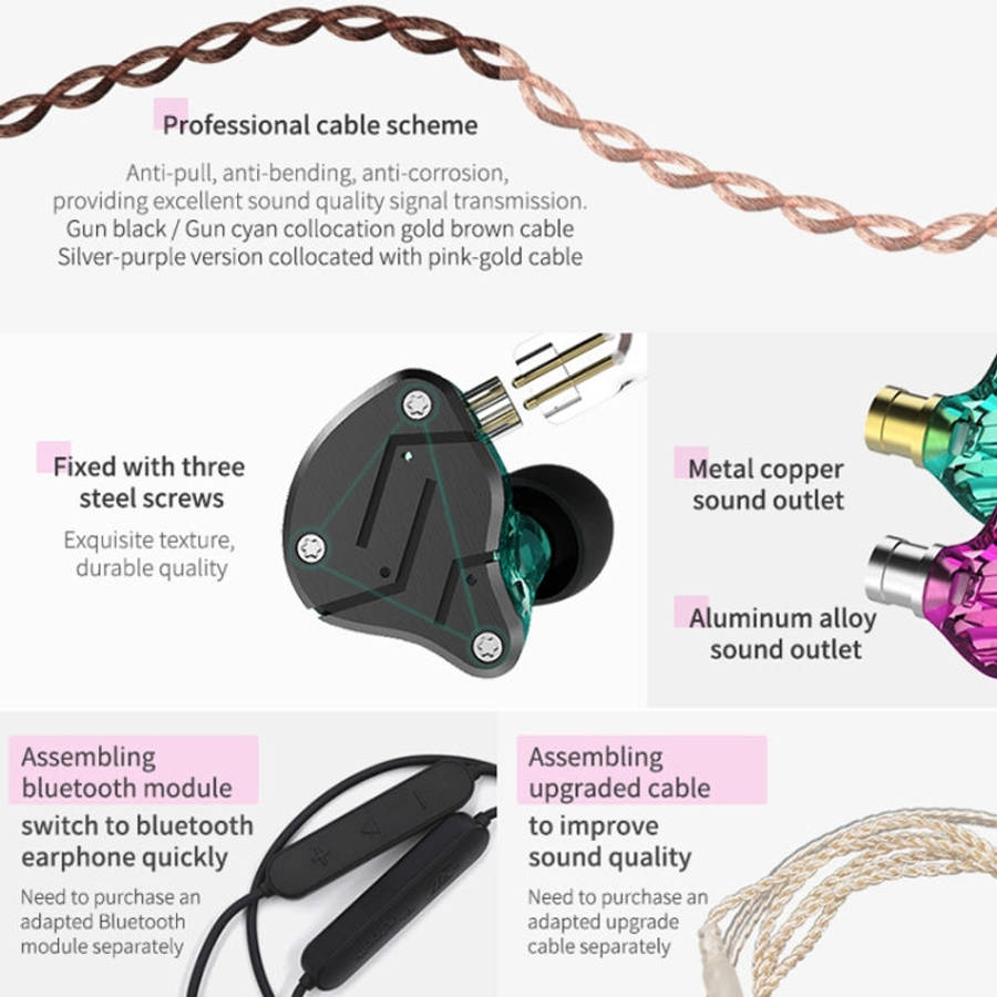 KZ ZSN Circle Iron Moving Iron Quad-core Wired Control In-ear Mega Bass HiFi Earphone without Mic...