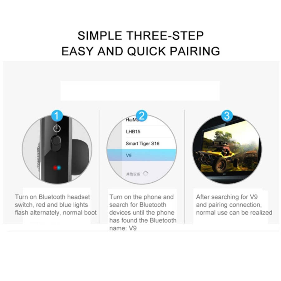 V9 Business Handsfree Wireless Bluetooth Headset CSR 4.1 with Mic for Driver Sport, V9
