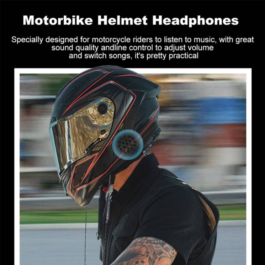 T33 3.5mm Interface Music Call Motorcycle Helmet Wired Headphone, Length: 1.2m