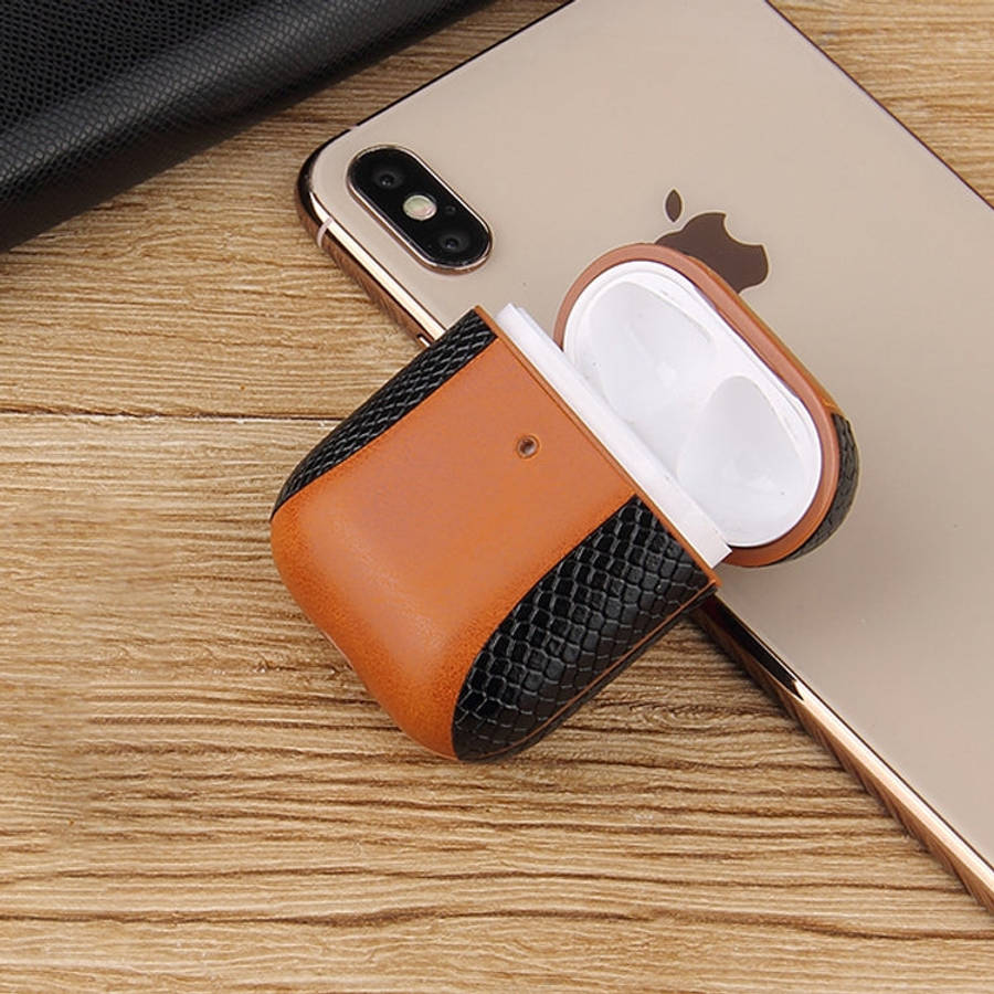 Colour-matching Flip-over Leather Earphones Shockproof Protective Case for Apple AirPods 1 / 2