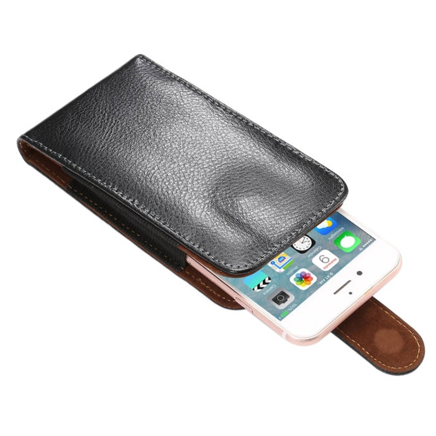 5.7 inch Litchi Texture Vertical Flip Upright Genuine Leather Case / Waist Bag with Rotatable Bac...