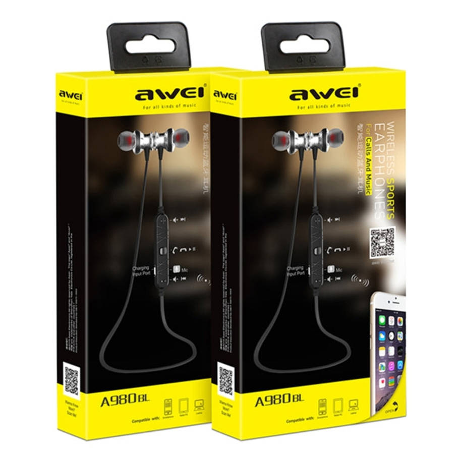AWEI A980BL Wireless Sport Magnetic Bluetooth Earphone with Wire Control , Support Handfree Call
