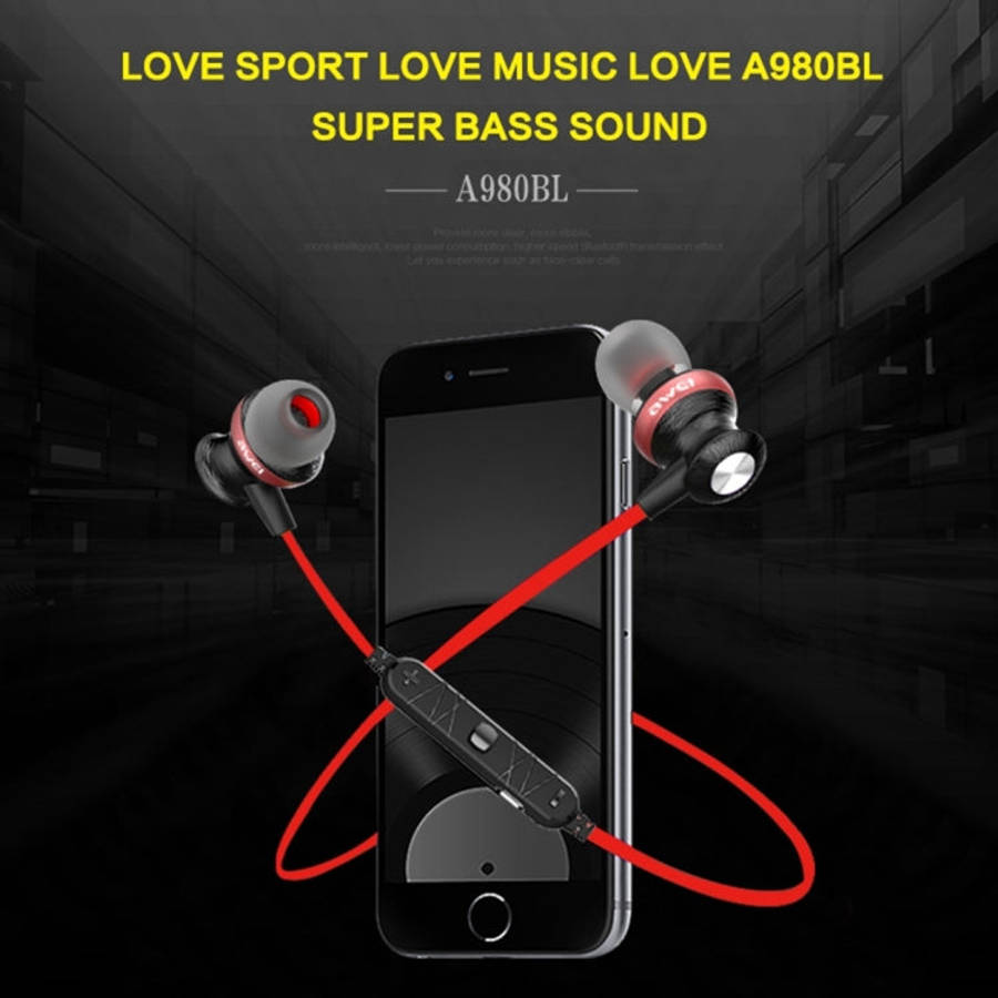 AWEI A980BL Wireless Sport Magnetic Bluetooth Earphone with Wire Control , Support Handfree Call