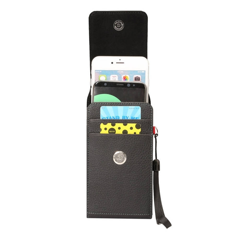 Universal Litchi Texture Vertical Flip Upright Lattice PU Leather Case / Waist Bag with Back Spli...