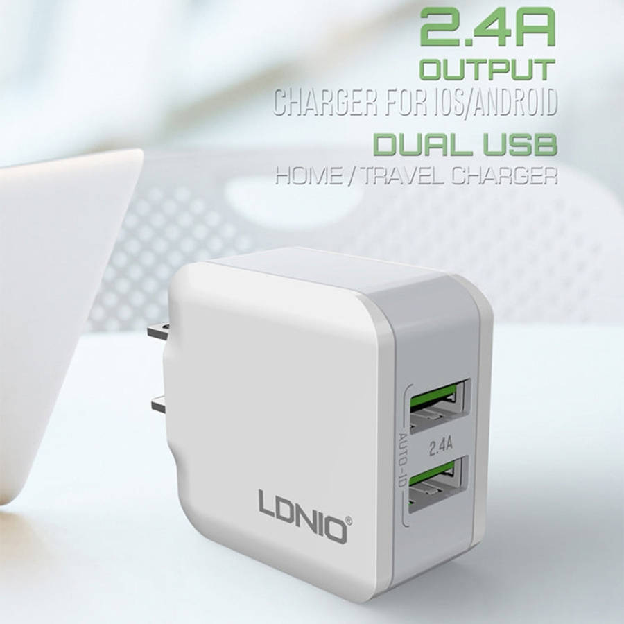 LDNIO A2201 2.4A Dual USB Charging Head Travel Direct Charge Mobile Phone Adapter Charger With 8 ...