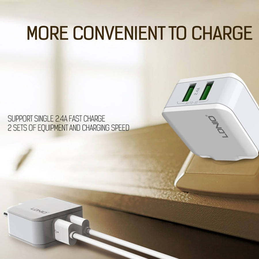 LDNIO A2201 2.4A Dual USB Charging Head Travel Direct Charge Mobile Phone Adapter Charger With 8 ...