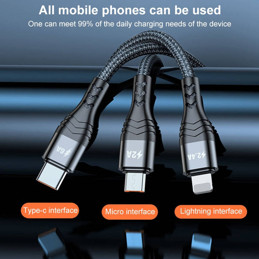 ADC-138 66W 3 in 1 USB to 8 Pin + Micro USB + USB-C / Type-C Fast Charging Braided Data Cable, Ca...