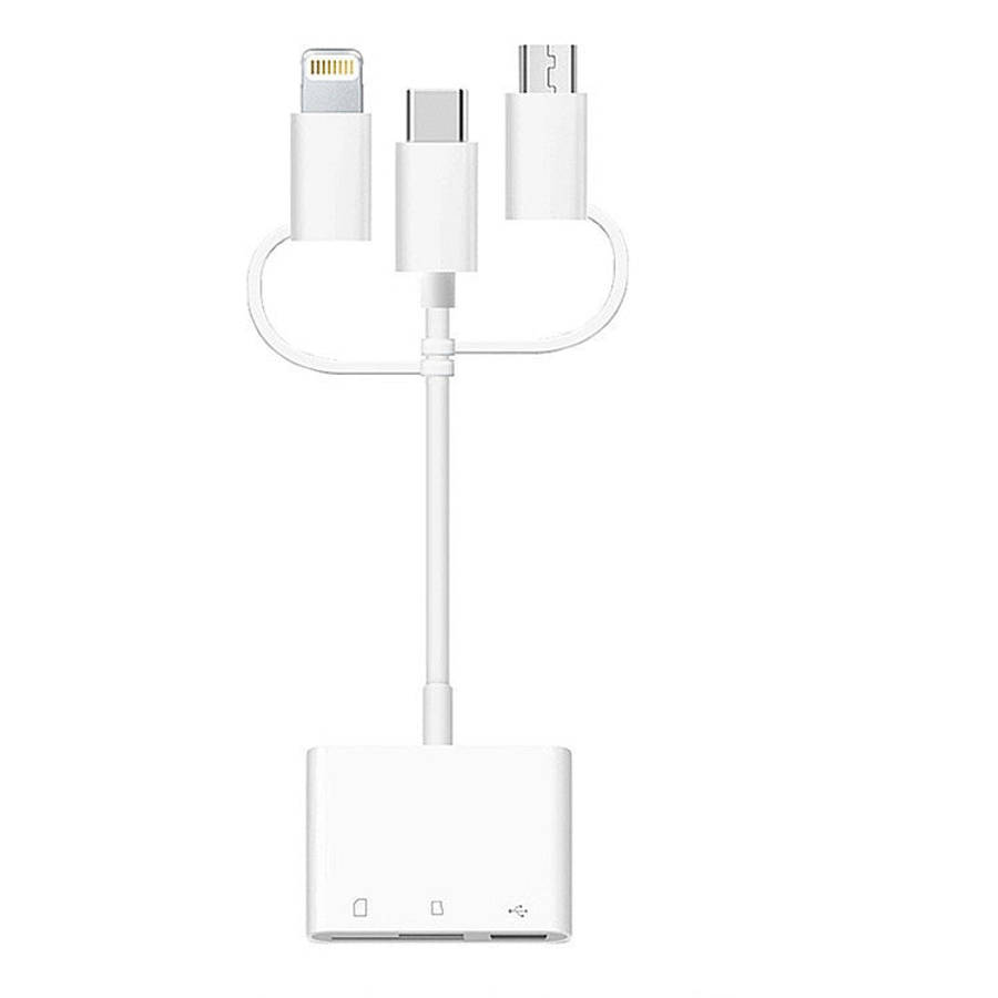 3 in 1 8-Pin And Micro USB And Type-C to TF & SD Card Reader USB OTG Extender Adapter